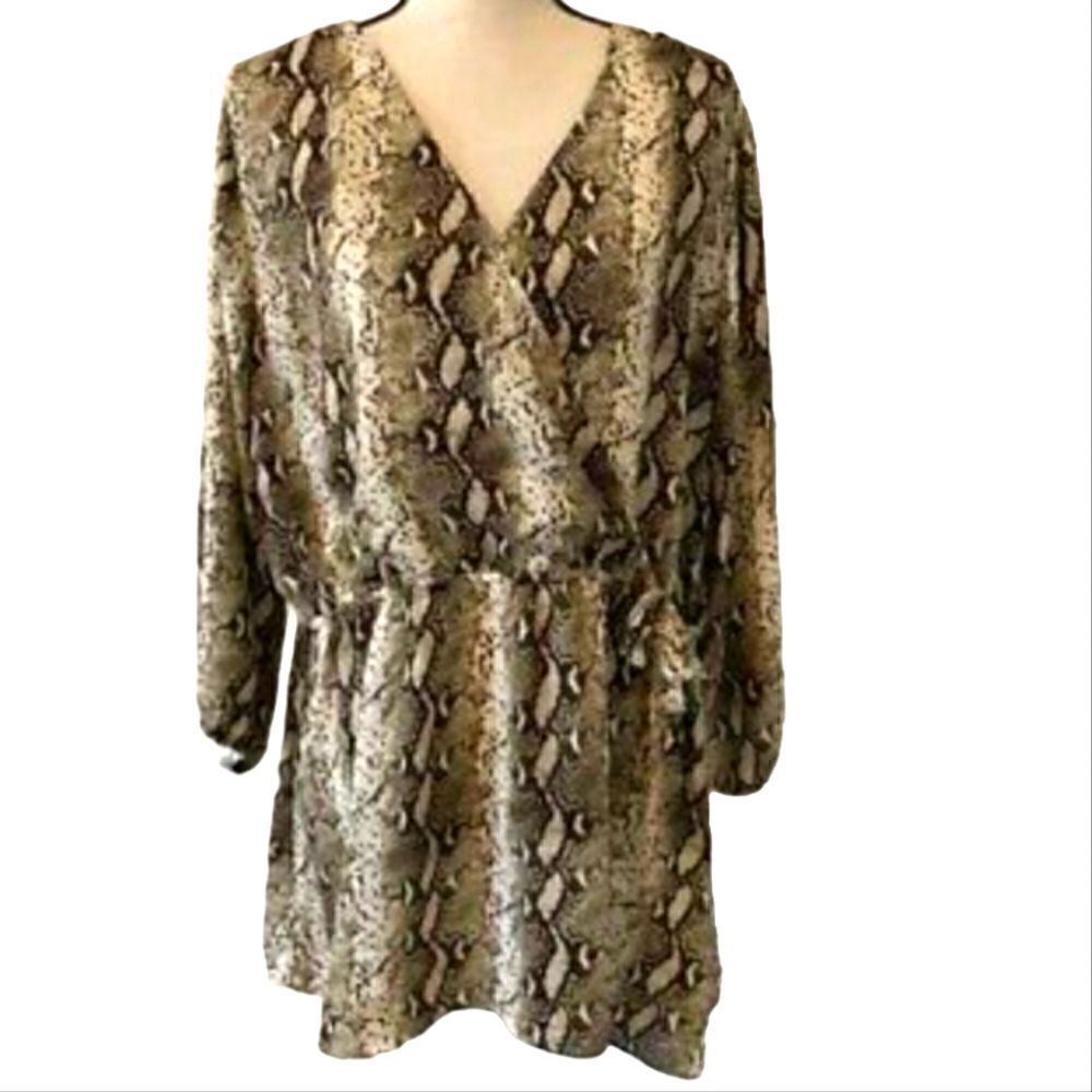 LN JUSTIFY FAUX WRAP SNAKE PRINT LONG SLEEVE BLOUSE SZ.1X